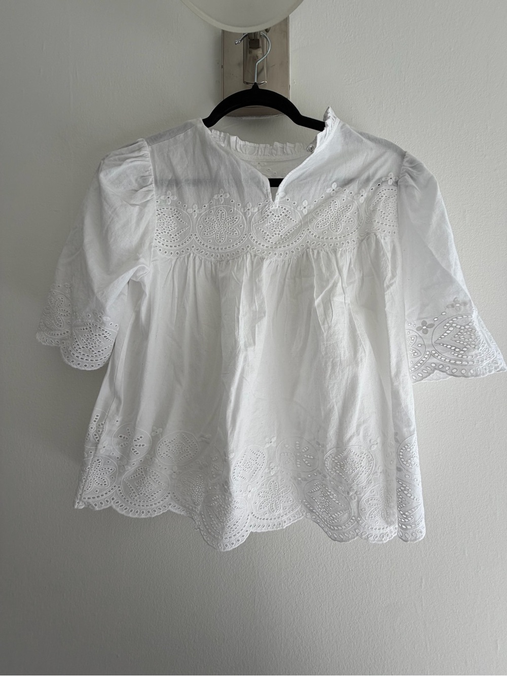 Madewell White Eyelet Cotton Peasant Blouse